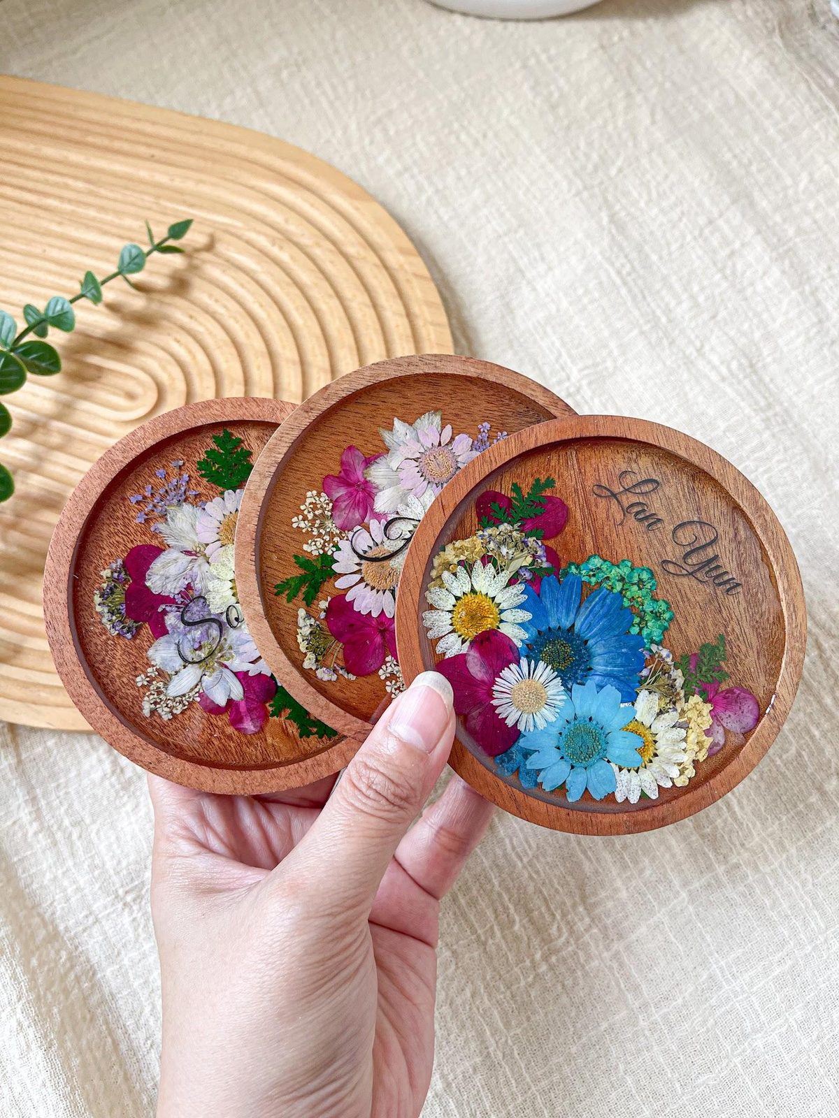 Wood Flowery Coaster